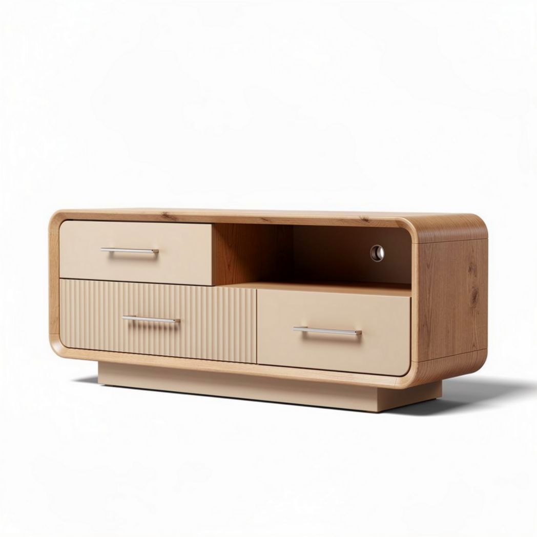 Meuble de télévision en bois naturel avec tiroirs couleur beige 120 x 40 x 45cm