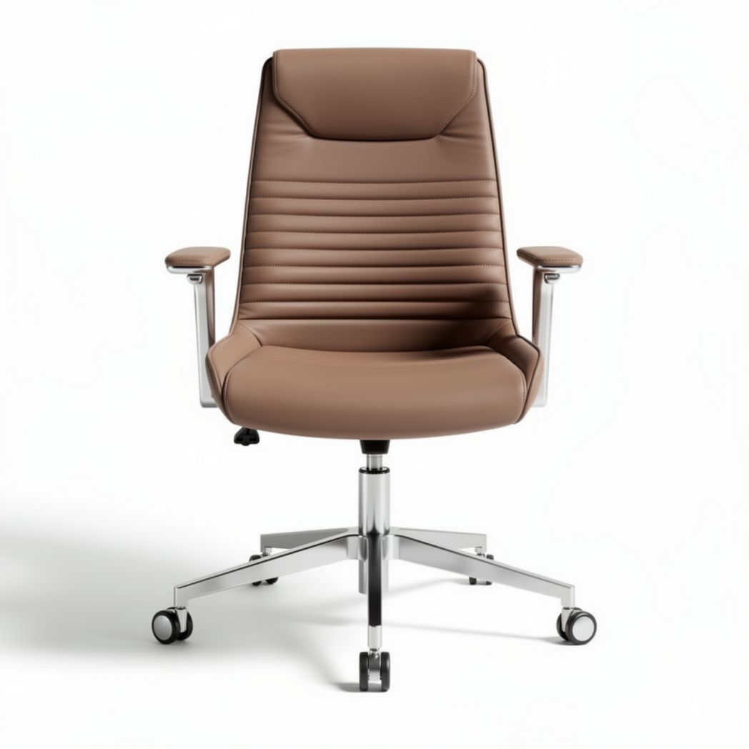 Chaise de bureau en cuir marron avec accoudoirs et roulettes réglables 60 x 60 x 110cm