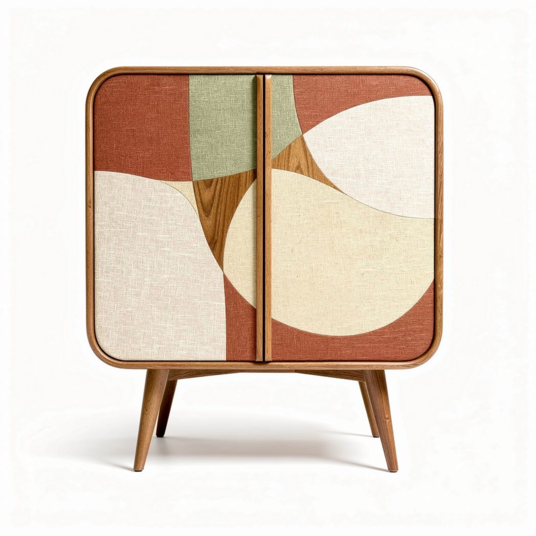 Buffet en bois avec portes en tissu multicolore 80 x 40 x 80cm