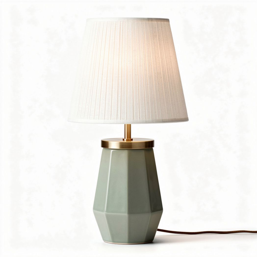 Lampe de table en tissu beige et base en céramique jaune 30 x 30 x 50cm
