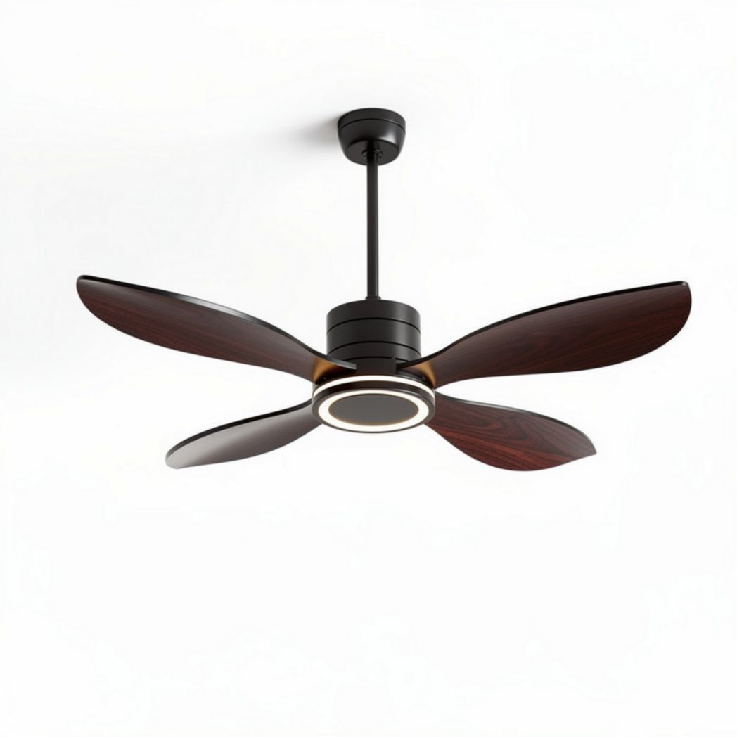 Ventilateur de plafond en bois couleur noyer avec éclairage 60 x 60 x 30cm