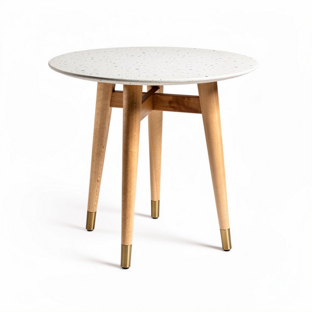 Table ronde en marbre blanc et bois de chêne 60 x 60 x 75cm
