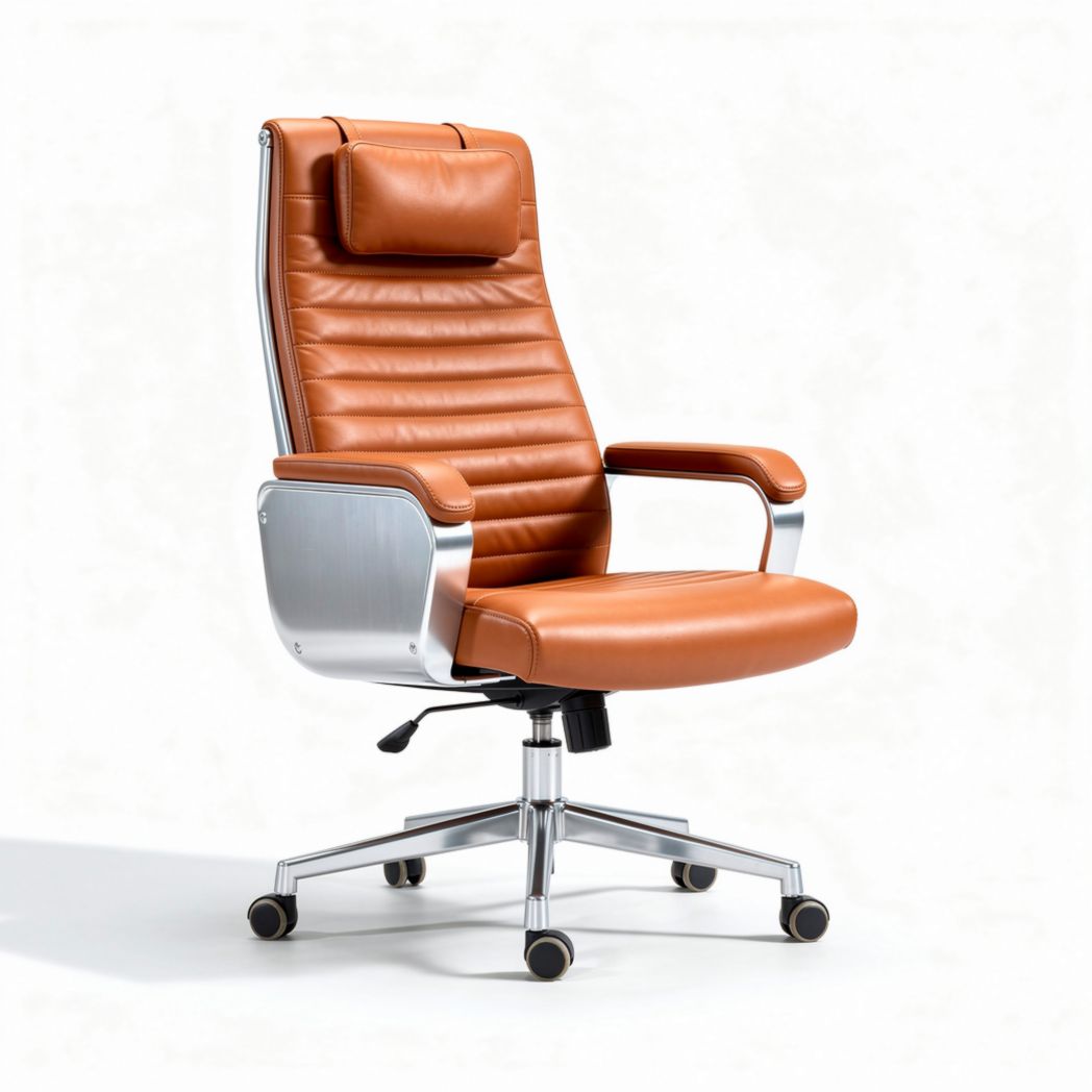 Chaise de bureau en cuir orange avec support lombaire en métal 60 x 60 x 120cm