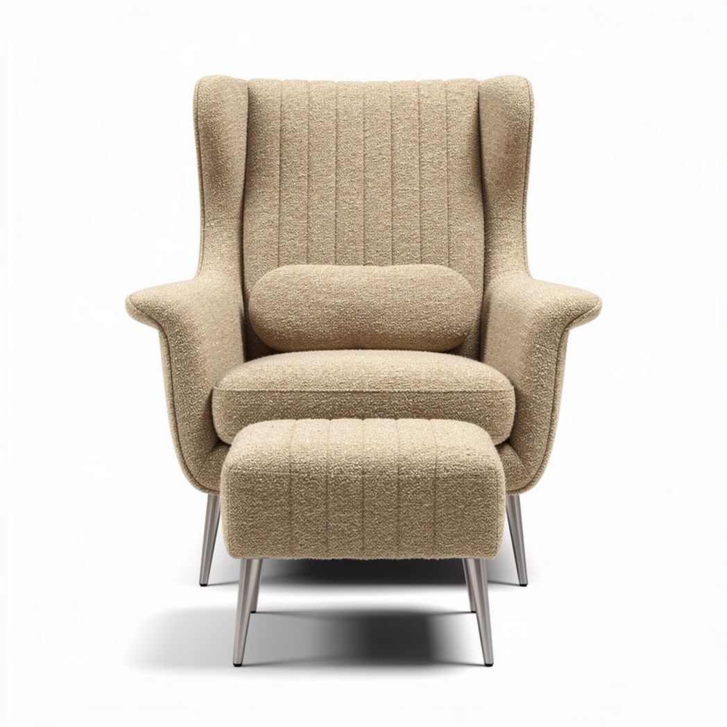 Fauteuil en tissu beige avec repose-pieds dimensions 85 x 80 x 100cm
