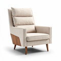 Fauteuil en tissu beige avec accoudoirs en bois et dimensions 80 x 80 x 100cm