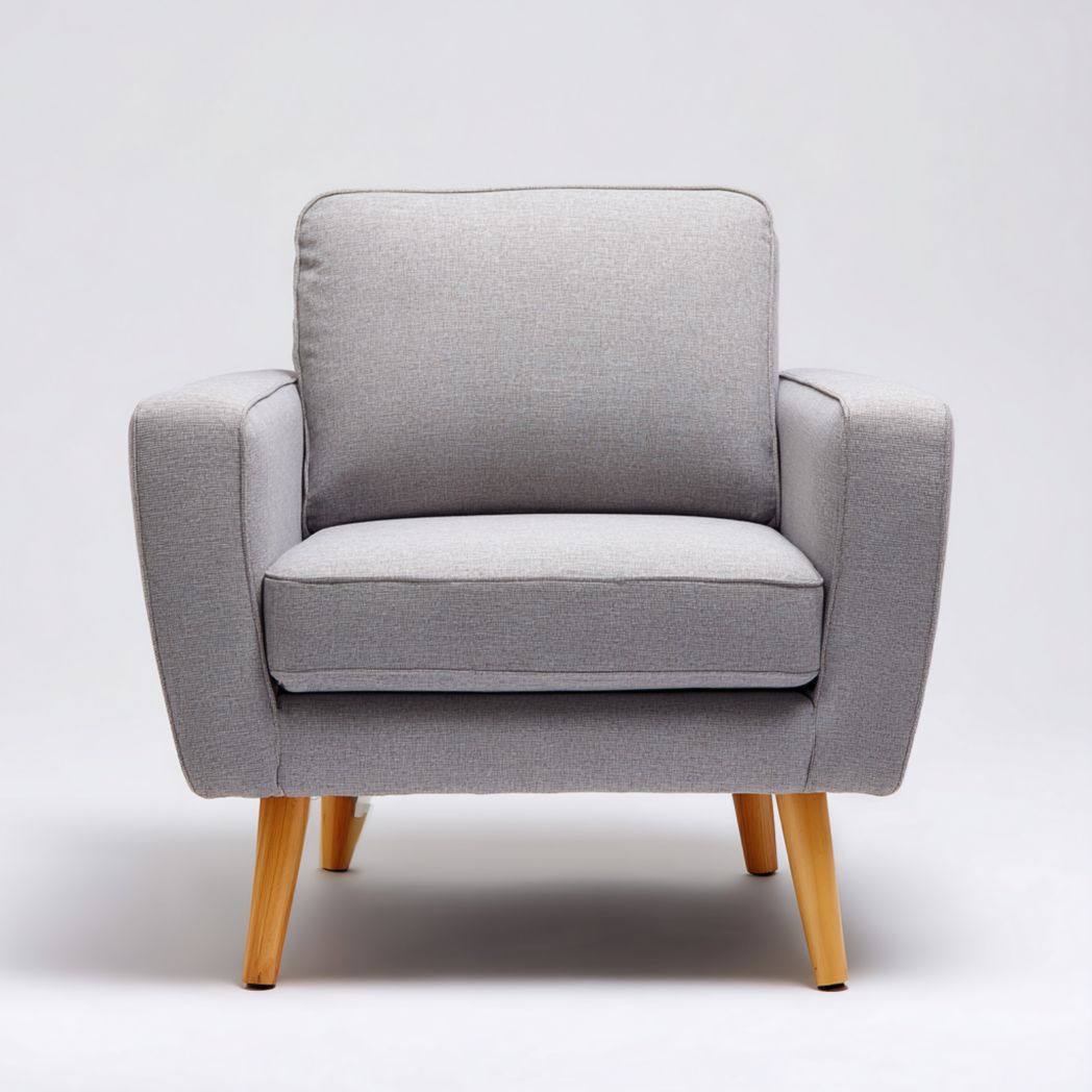 Fauteuil en tissu beige avec pieds en bois 70 x 75 x 80cm pour salon