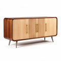 Buffet en bois avec façade striée et pieds en métal argenté 150 x 40 x 80cm